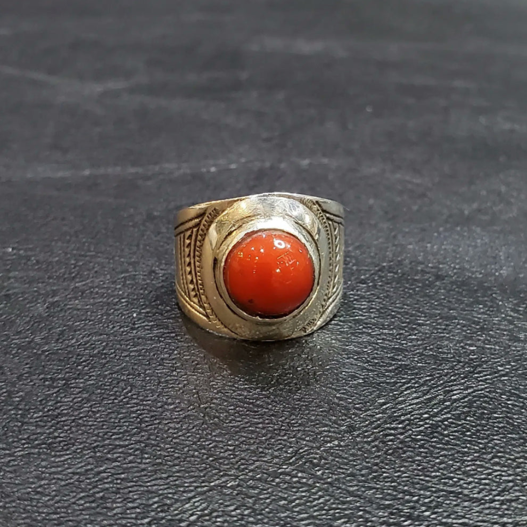 Bague Berbère Touareg en Argent 925 avec Corail Rouge Naturel Tunisien – Image 3