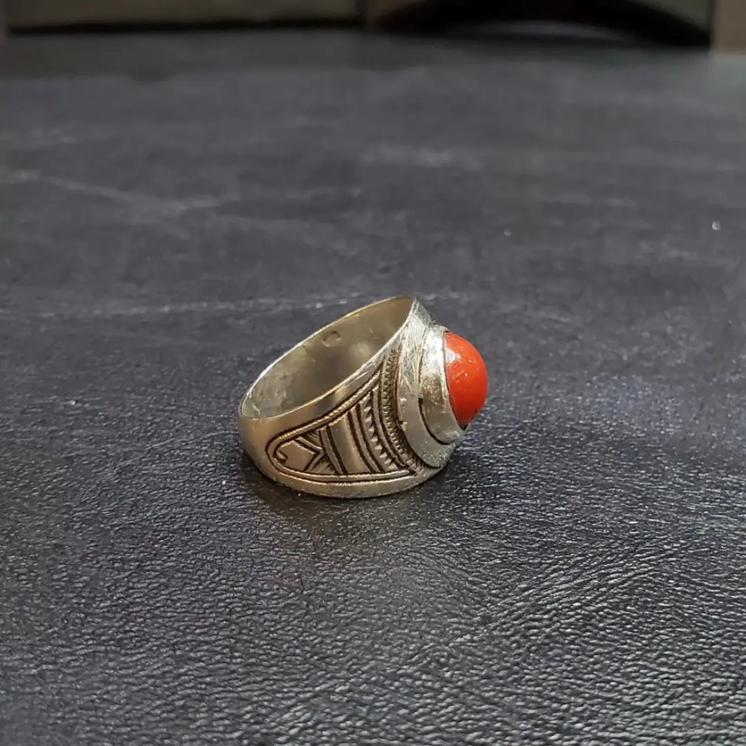 Bague Berbère Touareg en Argent 925 avec Corail Rouge Naturel Tunisien – Image 4