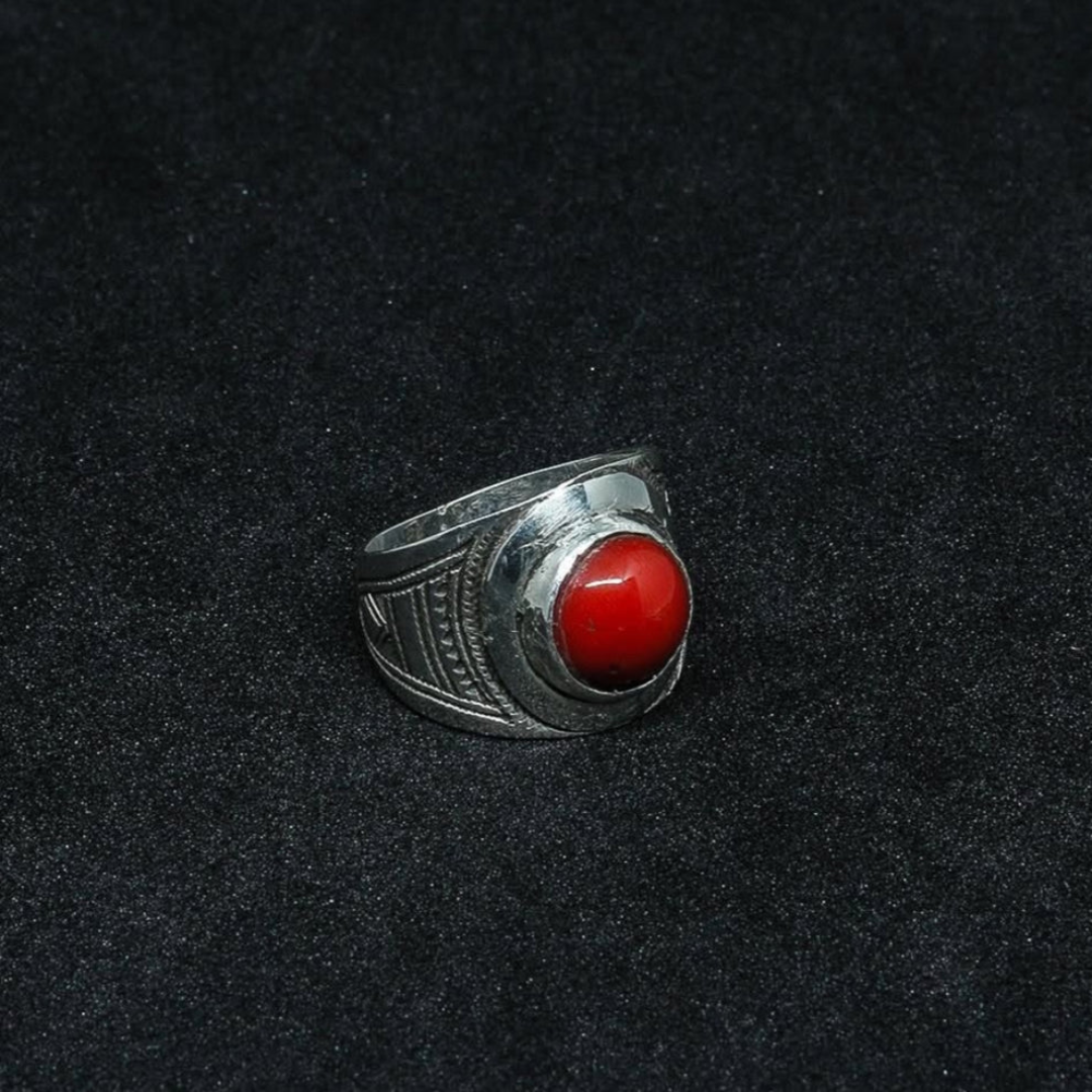 Bague Berbère Touareg en Argent 925 avec Corail Rouge Naturel Tunisien – Image 2