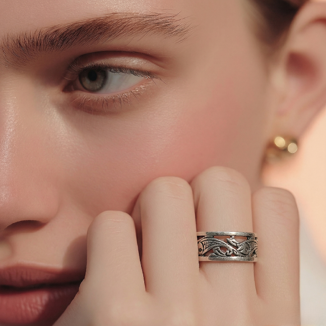 Bague Berbère Poisson en Argent 925 Ajustable & Fait Main | Lunja