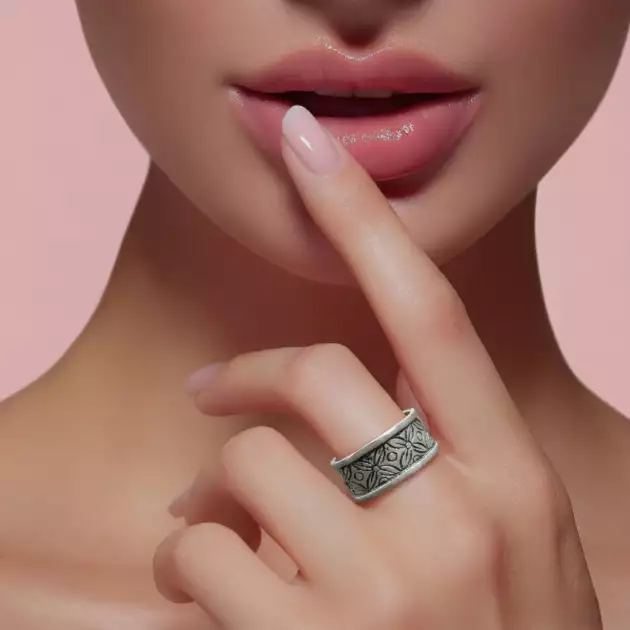 Bague Berbère en Argent 925  Largeur 1 cm Artisanat Amazigh Ajustable