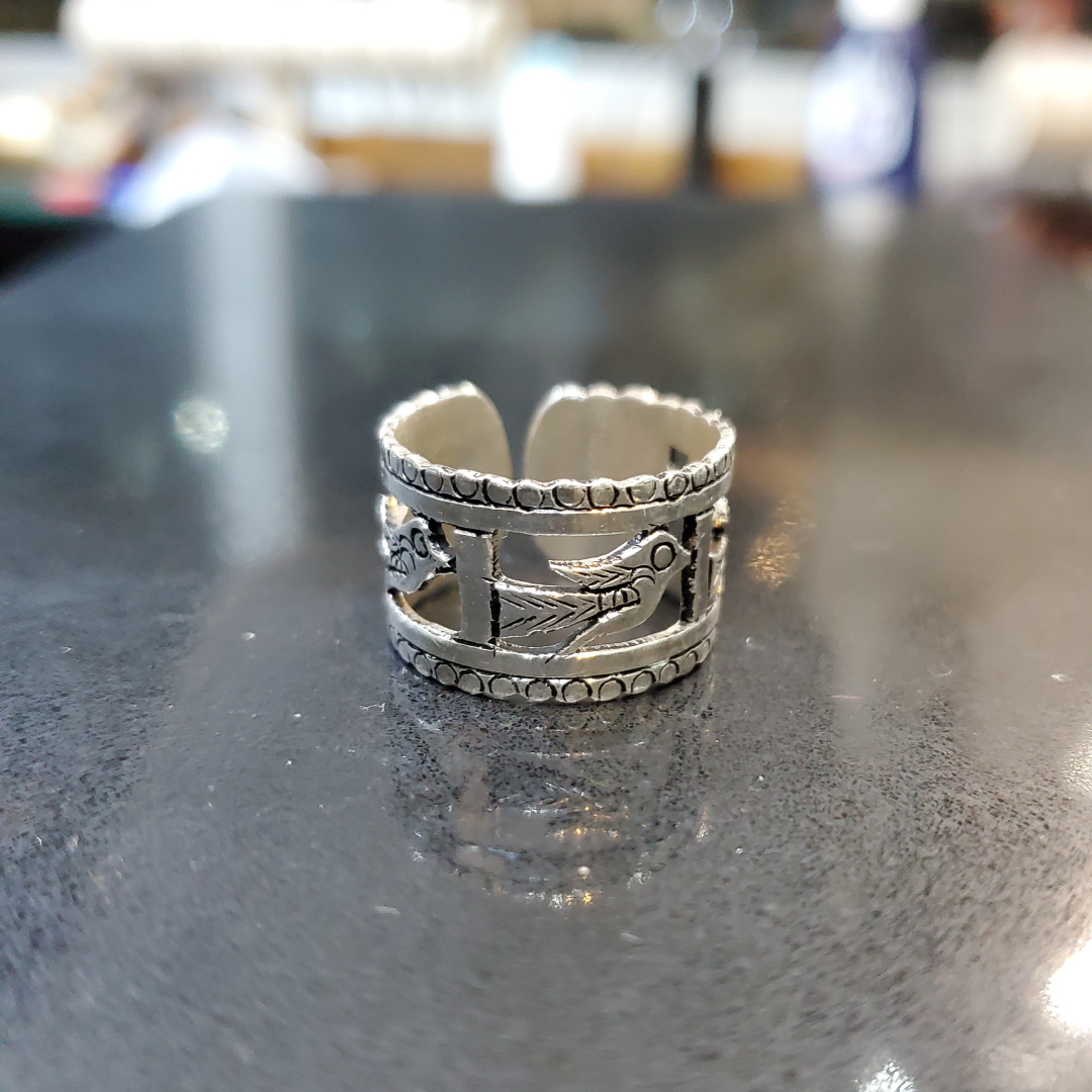Bague Berbère en Argent 925 - Anneau Large Ajustable Motifs Poissons Gravés Main | Lunja – Image 2