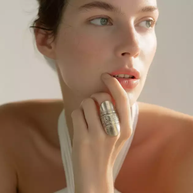 Bague Berbère en Argent 925 - Motif Margoum Gravé Main | Lunja (Taille : 57)