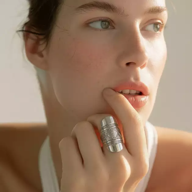 Bague Berbère Argent 925 - Motif Double Croix Margoum - Taille 54 | Lunja­