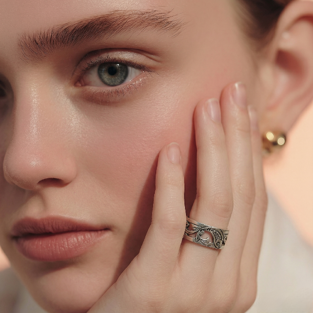 Bague Berbère en Argent 925 - Motif Poisson Gravé Main - Lunja