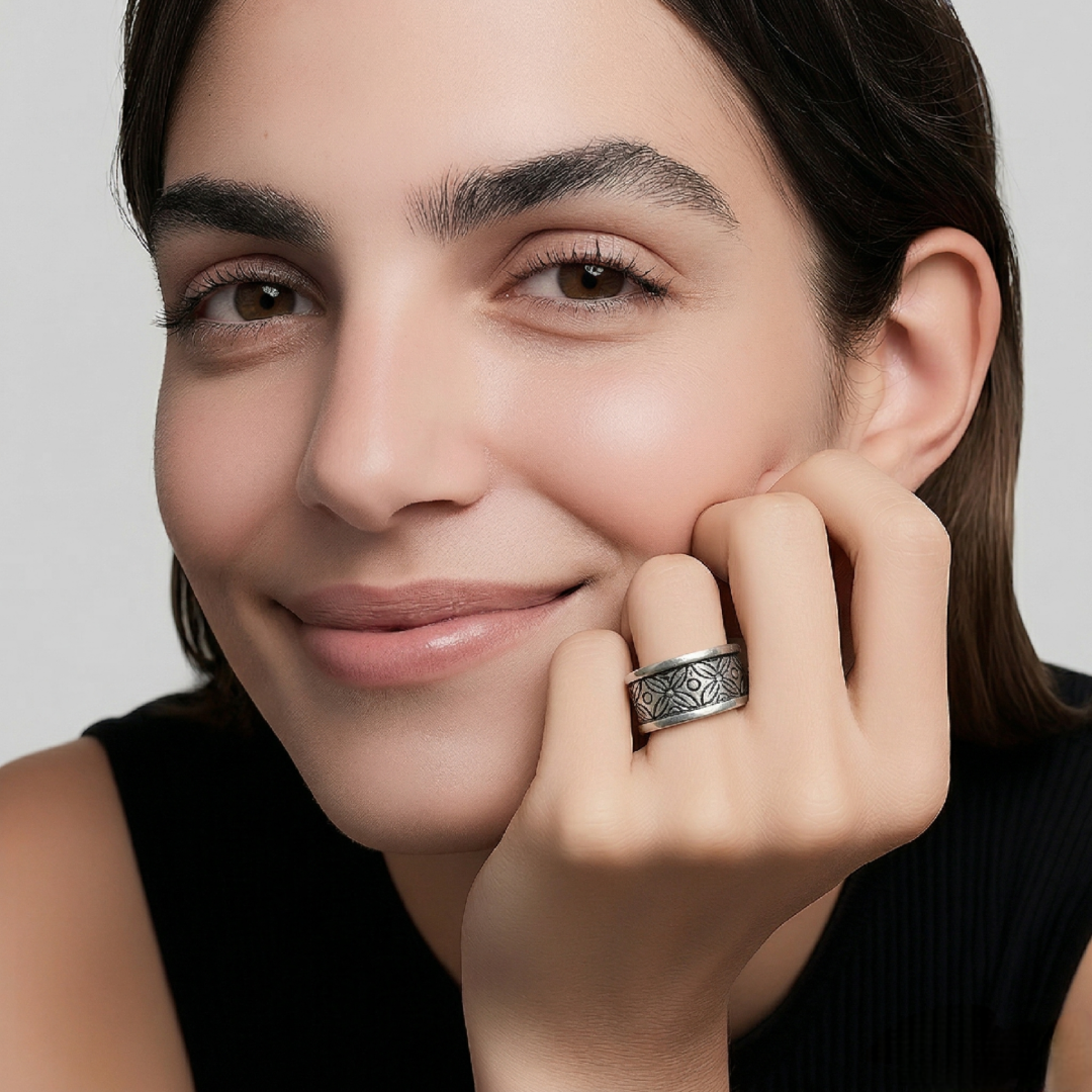 Bague Berbère en Argent 925 Largeur 1 cm Artisanat Amazigh Ajustable – Image 2