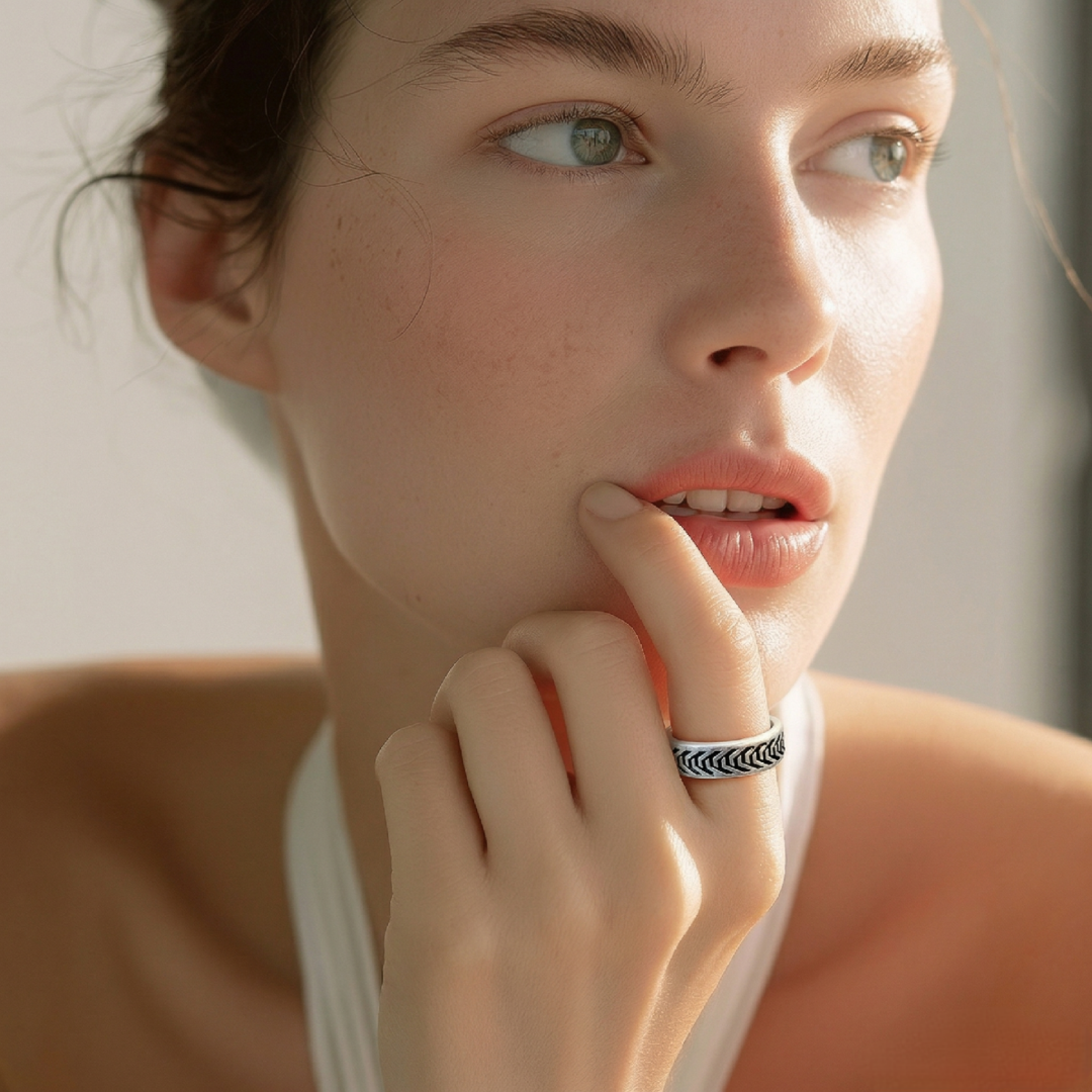 Bague Berbère en Argent 925 - Gravure Flèches Artisanale ( taille 58)