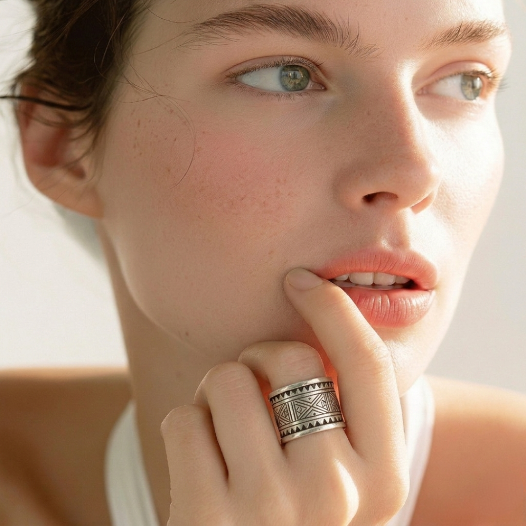 Bague Berbère en Argent 925 – Motif Margoum Gravé Main | Lunja