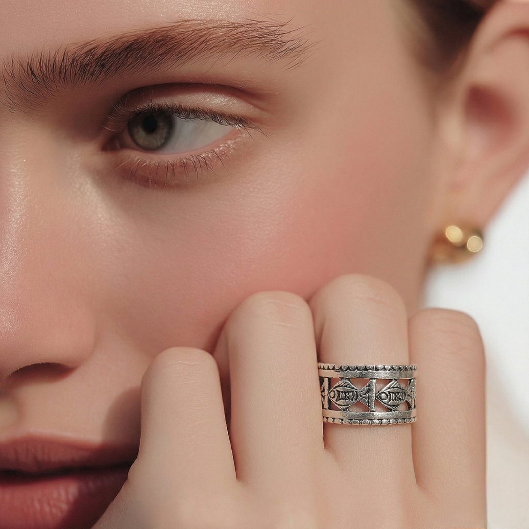 Bague Berbère en Argent 925 Motif Poisson Artisanal