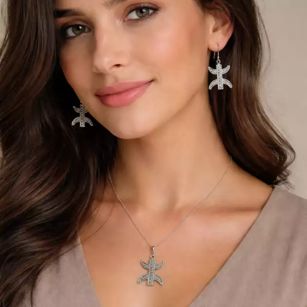 Parure Collier et Boucles d’Oreilles Yaz en Argent 925 Gravé Main