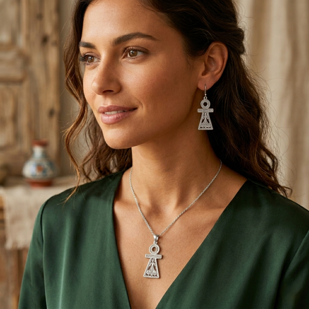 Parure Tanit en Argent 925 - Collier 45cm & Boucles d'Oreilles + Certificat