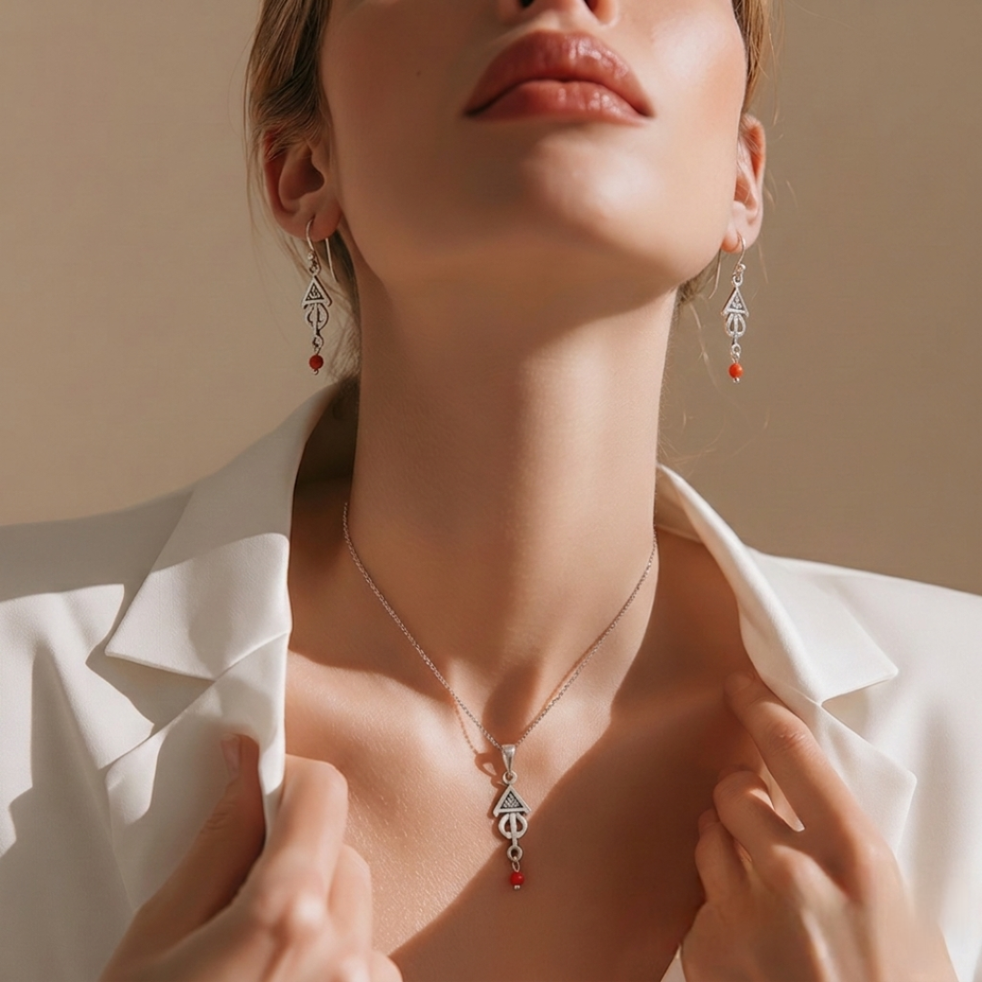 Parure Fibule Berbère en Argent 925 et Corail Naturel – Artisanat Lunja Fait Main