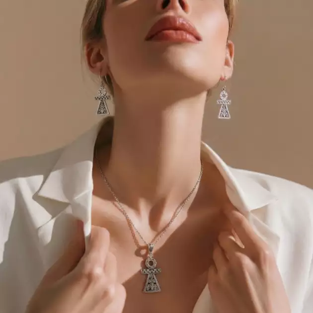 Parure Berbère Tanit en Argent 925 – Collier et Boucles d’Oreilles Artisanaux – Lunja