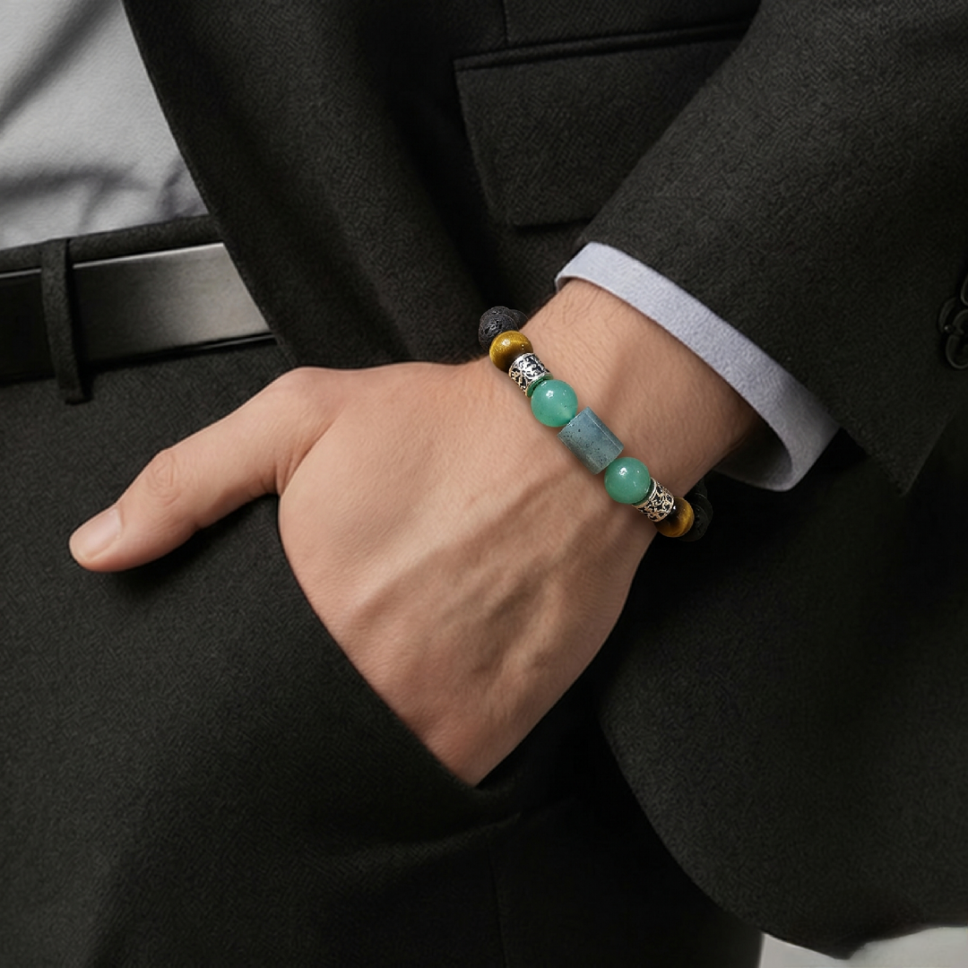 Bracelet "Lunja" en Pierres Naturelles | Aventurine, Agate & Œil de Tigre – Image 3