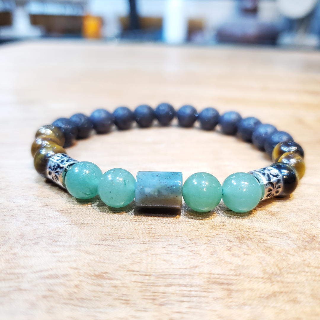 Bracelet "Lunja" en Pierres Naturelles | Aventurine, Agate & Œil de Tigre – Image 2
