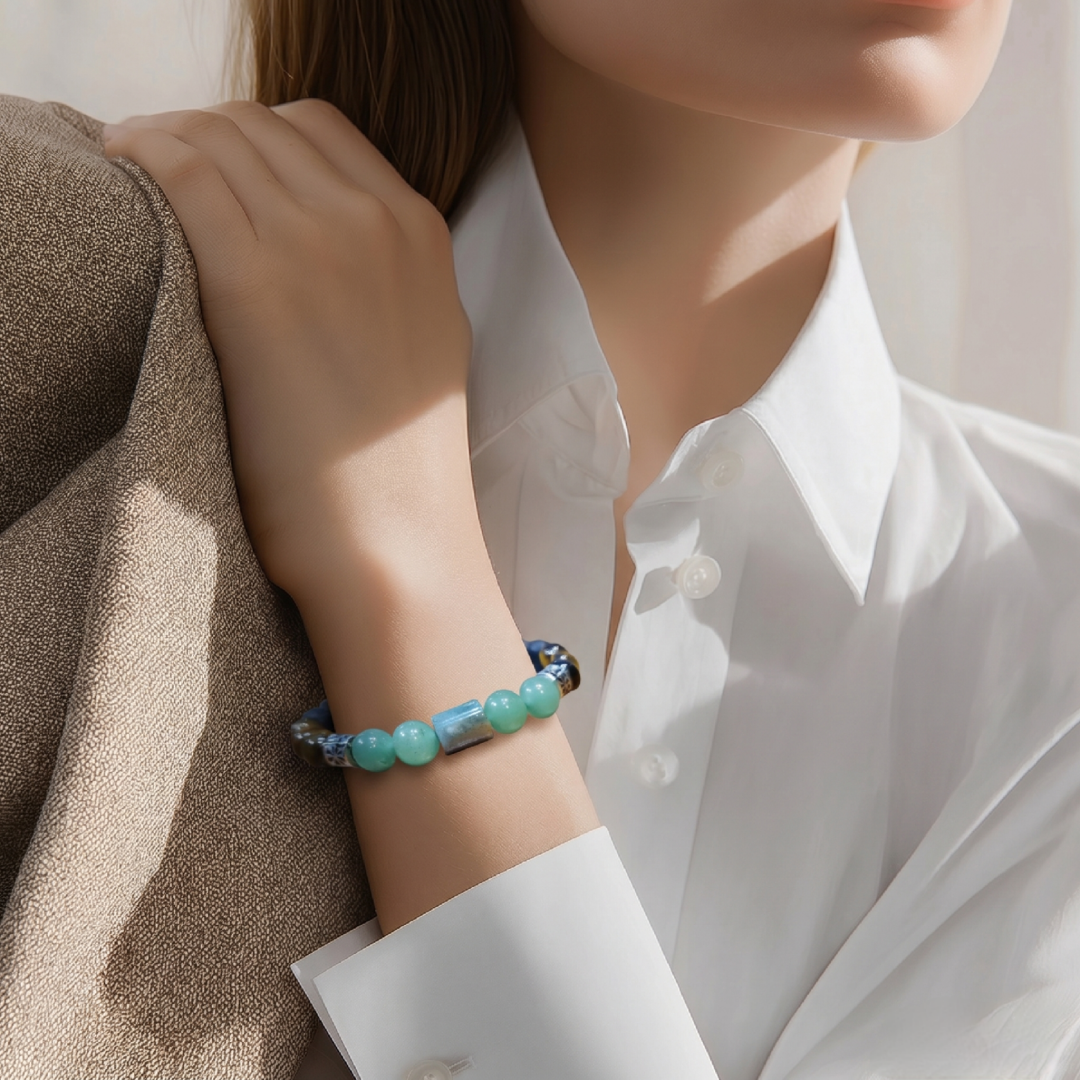 Bracelet "Lunja" en Pierres Naturelles | Aventurine, Agate & Œil de Tigre