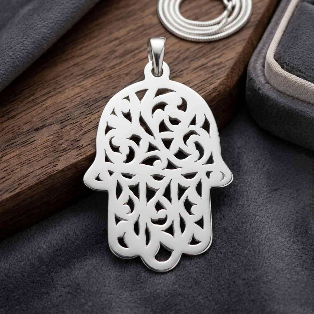 Pendentif Khomsa Berbère en Argent Massif Artisanat Tunisien Fait Main (7,2g)