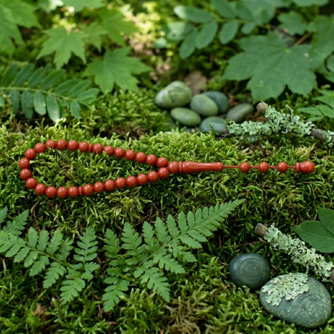 Tasbih en Corail Rouge de Tunisie - Chapelet Musulman 33 Perles (5mm) Fait Main