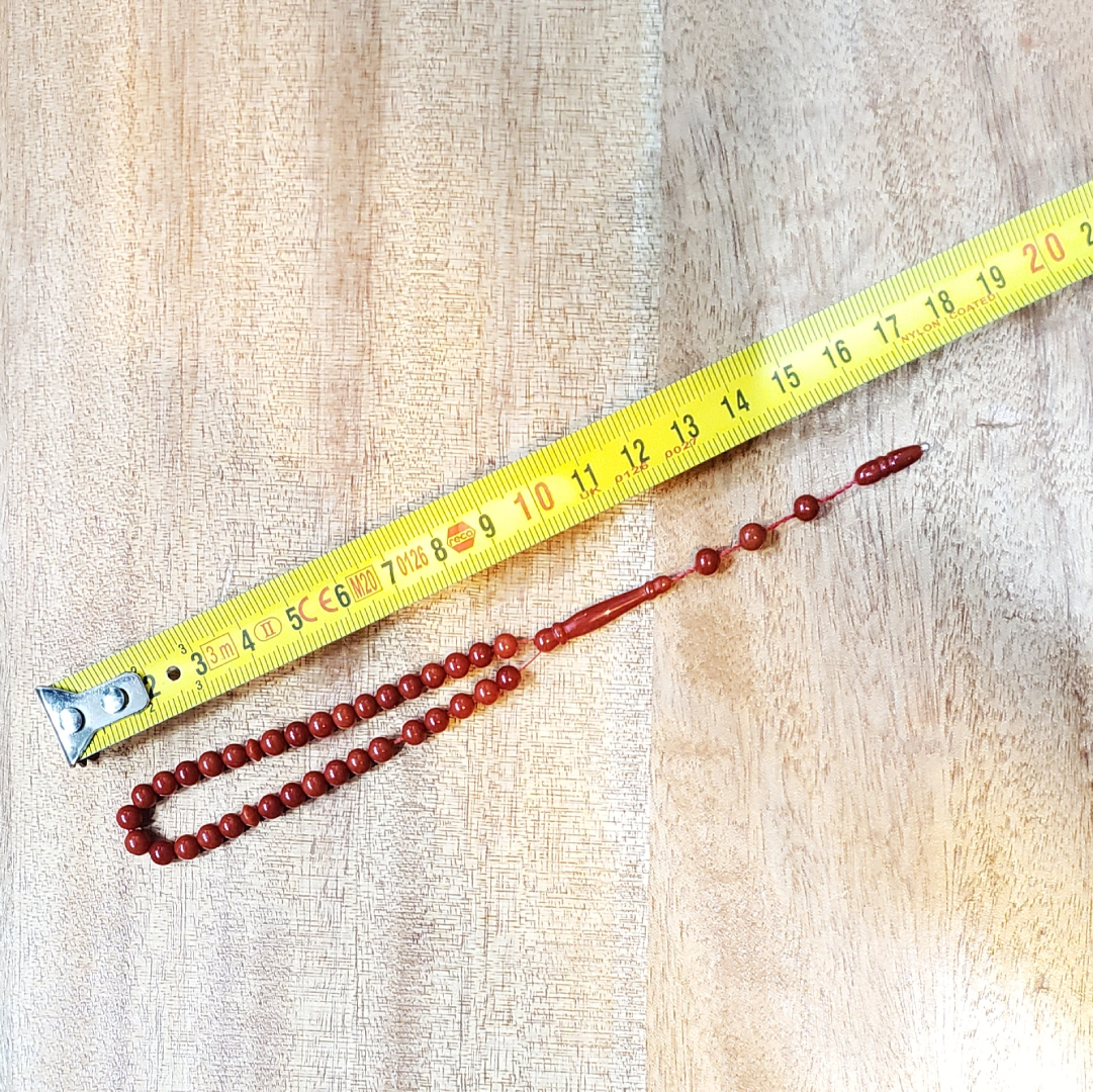 Tasbih en Corail Rouge de Tunisie - Chapelet Musulman 33 Perles (5mm) Fait Main – Image 7