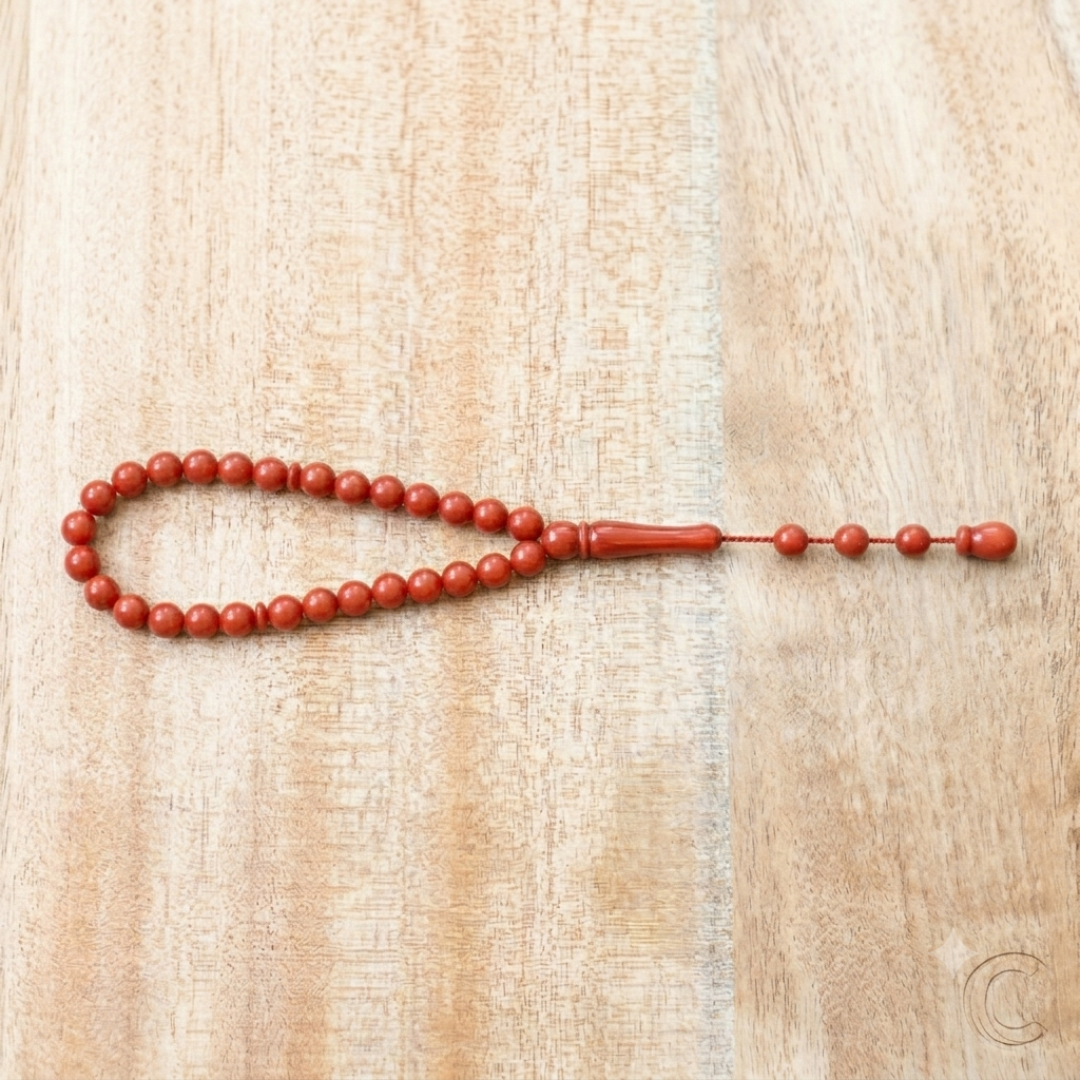 Tasbih en Corail Rouge de Tunisie - Chapelet Musulman 33 Perles (5mm) Fait Main – Image 3