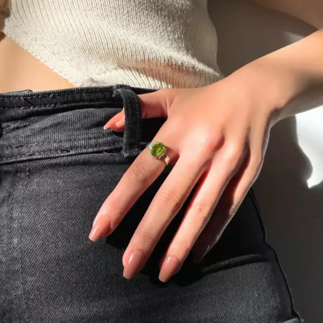 Bague Ajustable en Péridot Naturel – Argent Massif 925 Plaqué Or | Bijou Femme Certifié