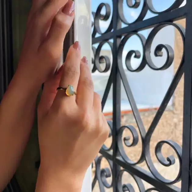 Bague Femme en Opale Jaune Noble Naturelle 1,6 ct – Argent Massif 925 Plaqué Or | Bijou Artisanal Certifié